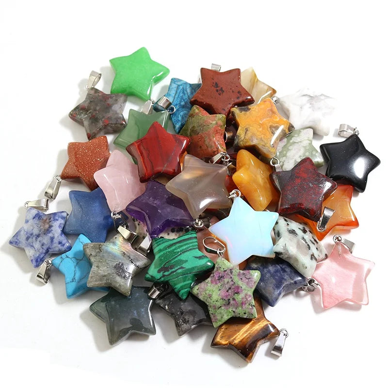 Natural Gemstone Star Pendant 25mm Big Healing Crystal Beads for Jewelry Making Chakra Energy Protection Wholesale Charms Gift