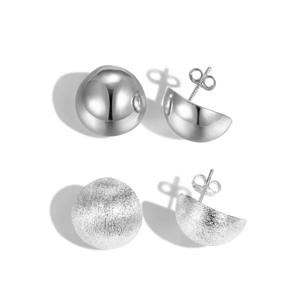 Sterling Silver Half Dome Stud Earrings for Women Girls Half-ball Stud Button Earrings for Party Christmas Gifts