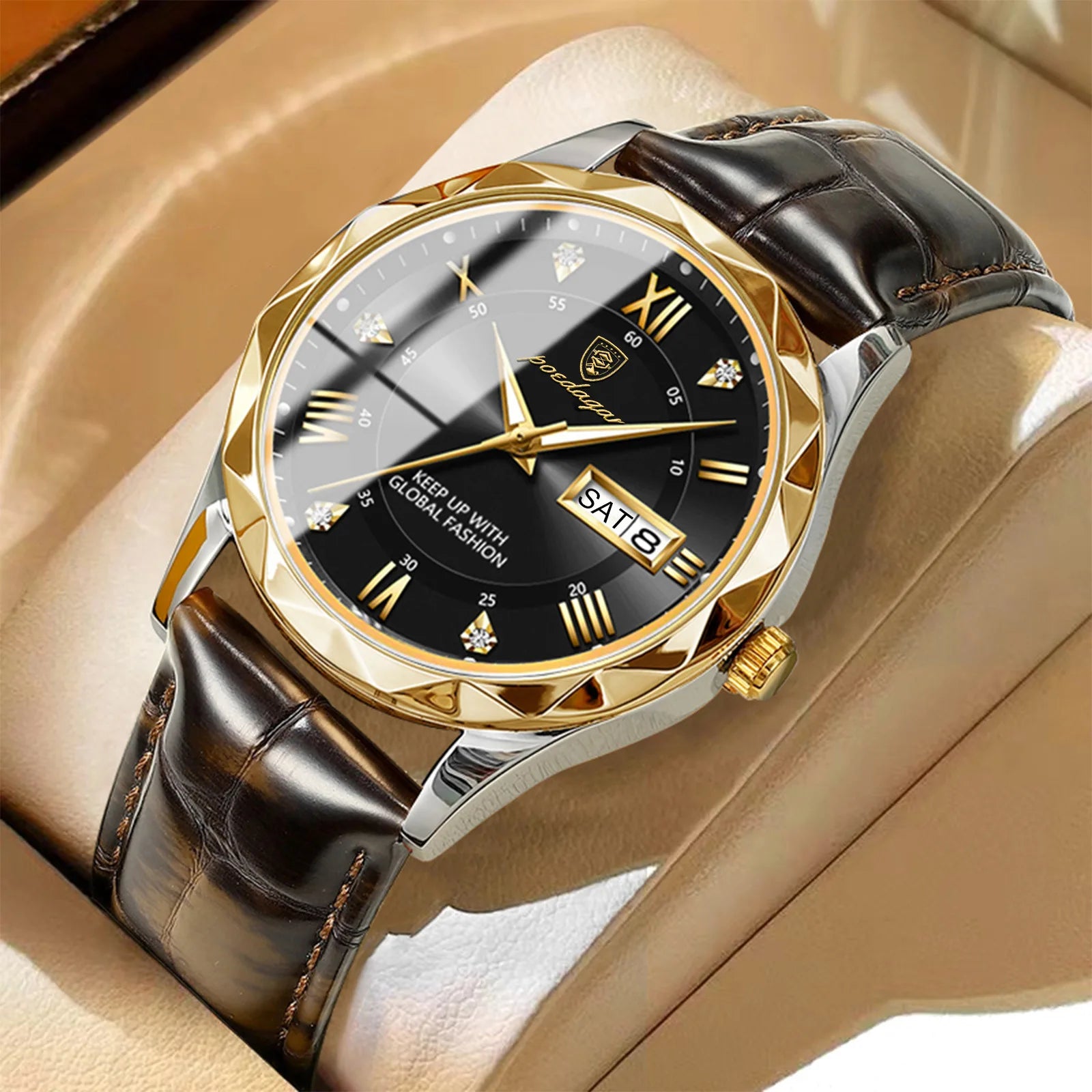 POEDAGAR 615 Popular Brand Leather Band Men Watches Waterproof Luminous Business Quartz Watch