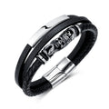 Vintage Personality Viking Skull Multilayer Genuine Leather Bracelets Stainless Steel Magnetic Clasp Black Bracelet Men Jewelry