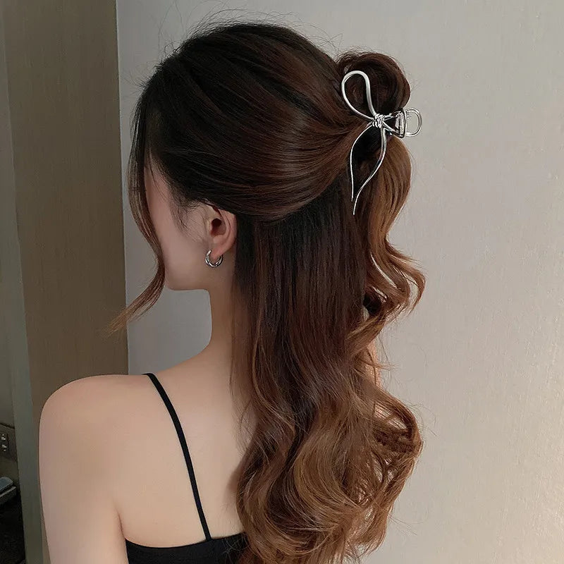 Metal Pearl Bow Hairpin Grab Clip Large Geometric New Hair Accessories Shark Hair Clip for Women