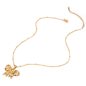 J&D Bow Pendant Necklace 18K PVD Gold Plated Stainless Steel Clean Fit Daily Jewelry Sets for Women