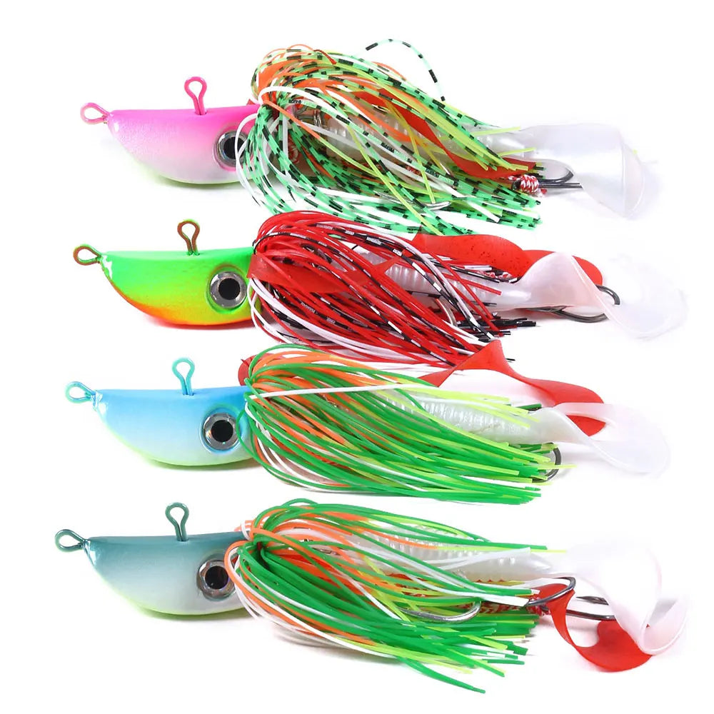 120G NEWUP Seawater Fishing Lead Head Jigging Wobblers Skirt Buzzbait Sequins Bait Wire Lure
