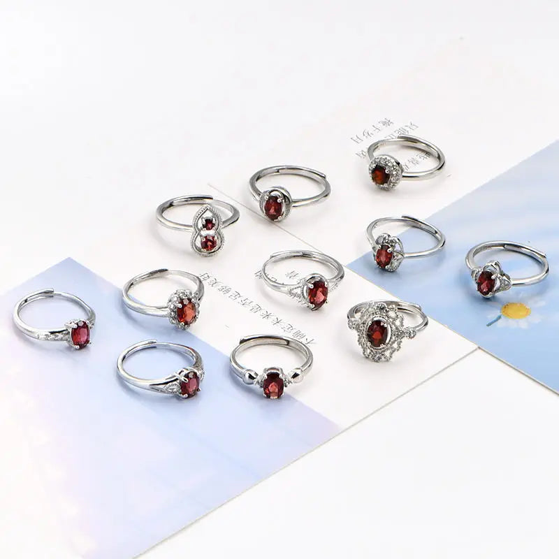 Dozens of Design Round and Oval Garnet Adjustable Rings Natural Gemstone Jewelry Garnet Rings