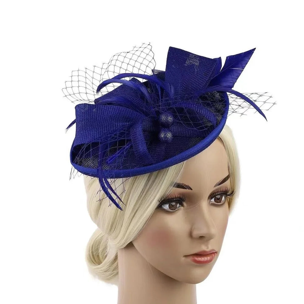 Custommade Luxury Fascinator Kentucky Derby Church Pearl Mesh Design Bowknot Masquerade Retro Mesh Bridal Sinamay Hair Band