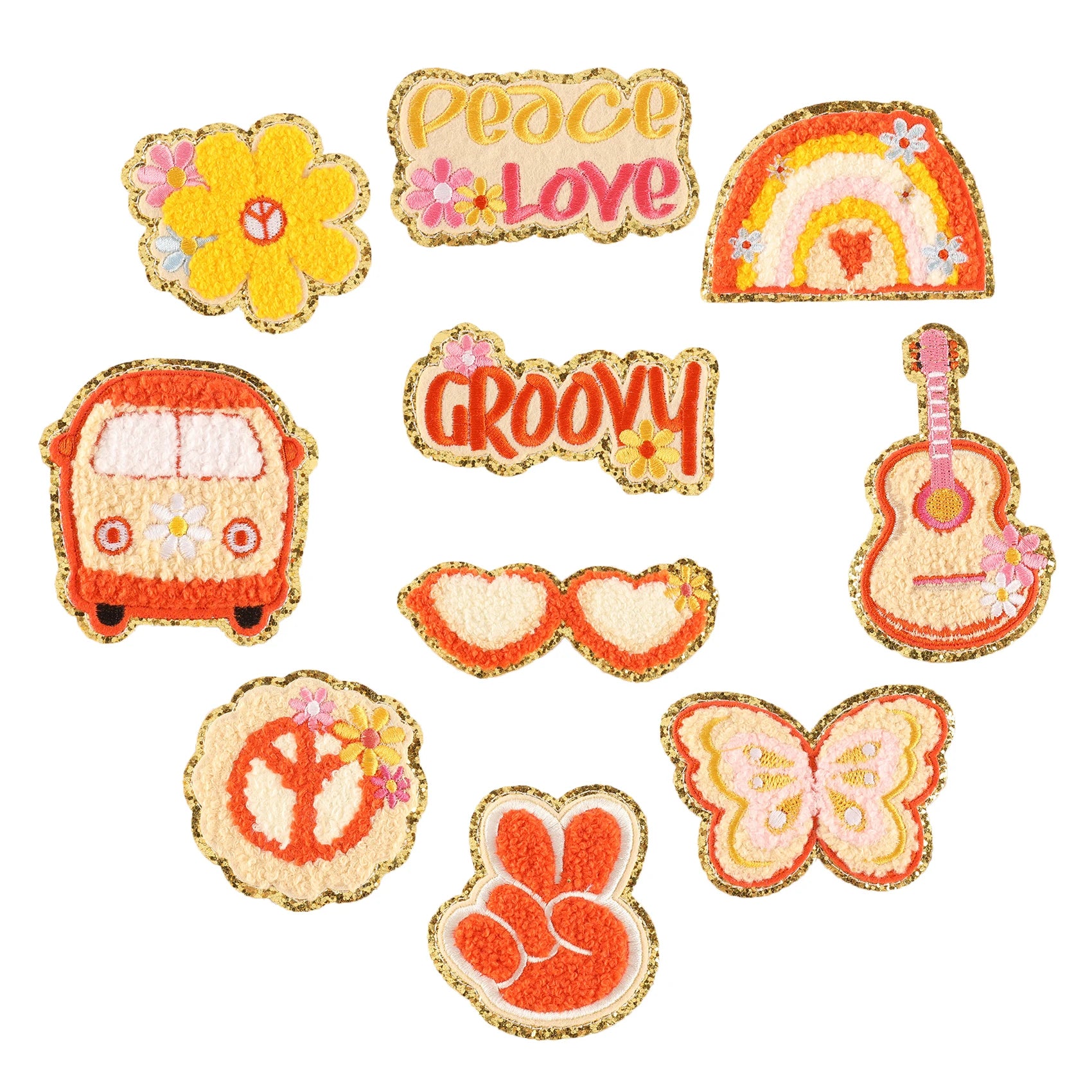 Cute Series Glitter Chenille Embroidery Iron on Patch Guitar Glasses Patches