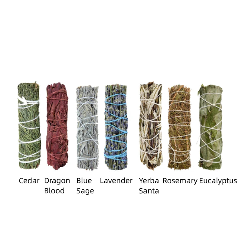 White Sage Bundle Smudges Stick 4 Inches Cedar Dragon Blood Lavender Yerba Santa Eucalyptus Sticks Aromatic Blue Sage