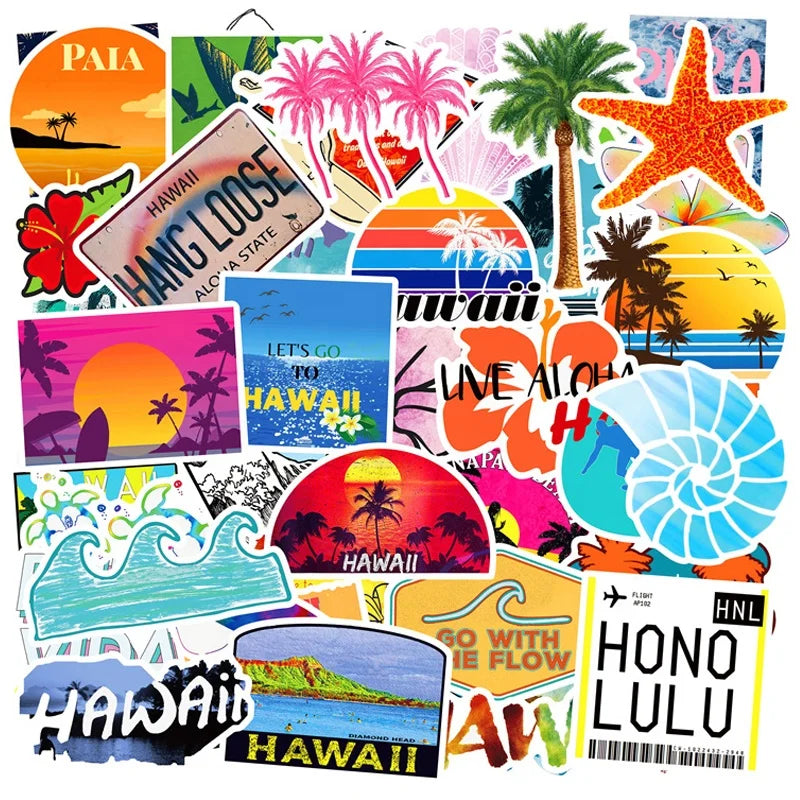 50Pcs Hawaii Surfing Summer Holiday Travel Sticker for Boy Girl Skateboard Luggage Laptop Bottles Graffiti Stickers