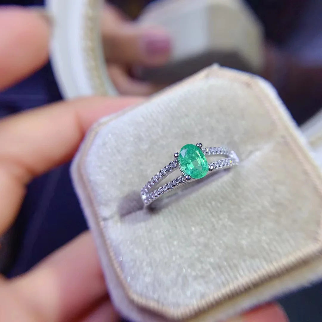 Hot Sale Gothic Love Finger Women Ring 925 Sterling Silver with 18K Gold 4mm*6mm Natural Emerald Oval Cut Diamond Jewelry