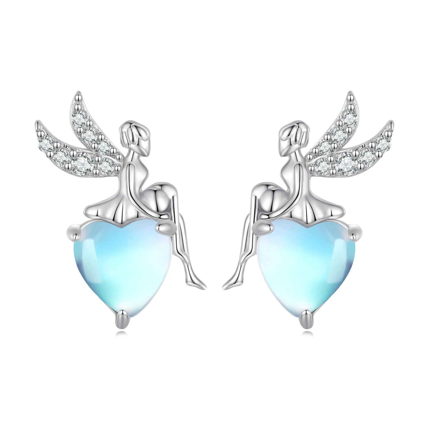 925 Sterling Silver Blue Glass Heart Stud Earrings Sweet Fairy Earrings for Women Birthday Gift Fine Jewelry Accessory BSE796