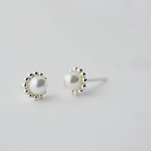 S925 Sterling Silver Pearl Women's Flower Pearl Earrings Korean Joker Earrings