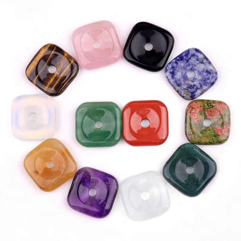 Polished 30mm Square Gemstone Pendant Natural Stone Charms for DIY Keychain Necklace Making Trendy Jewelry Gift Wholesale