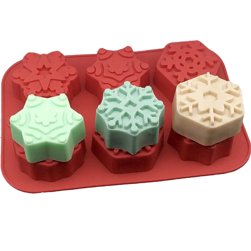 HY 6-Hole Christmas Snowflake Silicone Tray Handmade Soap Cake Baking Mold