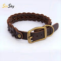 SinSky Popular Weave Leather Heavy Duty Tactical Handmade Leather Braided Pet Luxury Dog Collar Leather