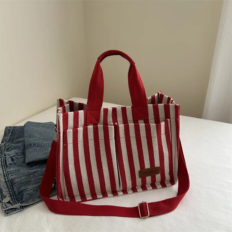 Simple Design Women Crossbody Bag Fashion Striped Contrast Color Ladies Book Tote Shoulder Bags Commute Female Pocket Handbags