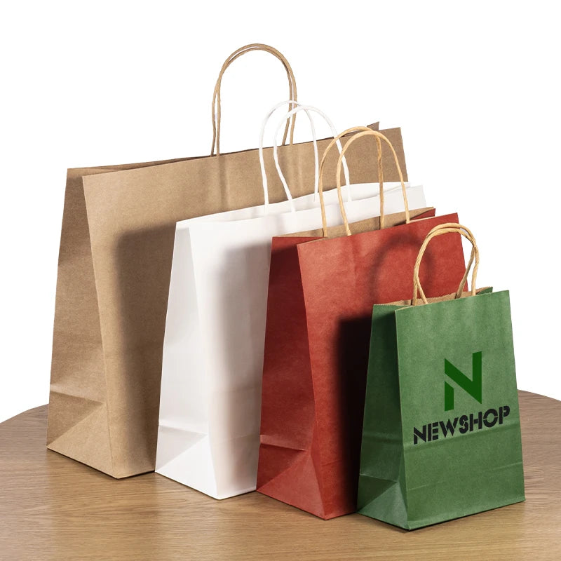 Wholesale Eco-Friendly Classic Kraft Paper Bag with Patch Handle White Blank for Food Drink Party Gift Packing Own Logo Decor