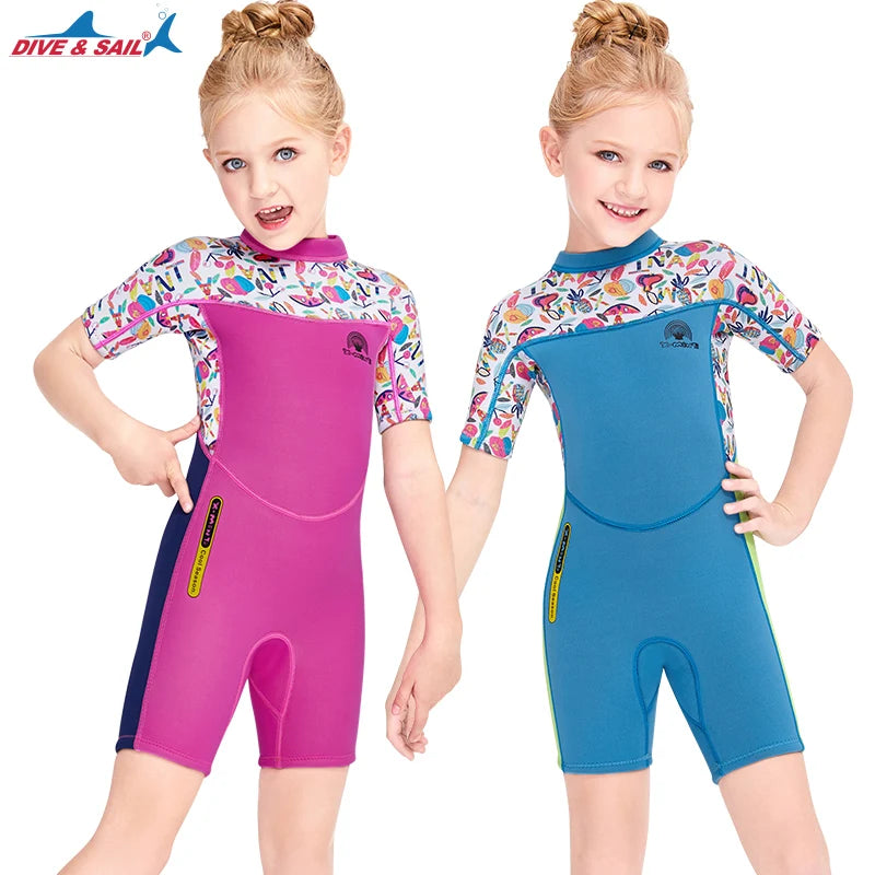 OEM 2.5mm Kids One Piece Warm Neoprene Swimsuit Short Sleeve Back Zip Surfing Diving Swimming Wetsuit Thermal Shorty Wet Suit