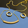 Ilona Minimalist 14k Gold Plated Copper CZ Necklace Huggie Earrings Jewelry Set Sparkly Curved Bar Pendants for Women Daily