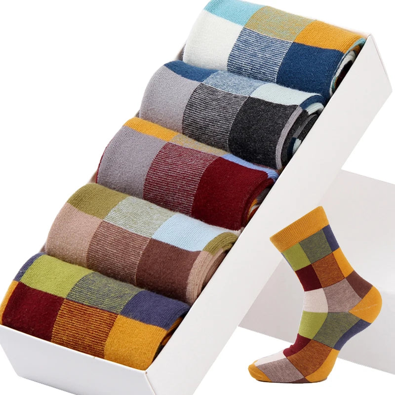 Wholesale Custom Combed Cotton Socks Crew Socks Fashion Colorful Square Dress Men Socks