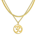 Fashion Women Hollow Out OM Necklace Stainless Steel OM Charm Yoga Style Necklace Gold Plated Snake Chain Multi-Layer Necklace
