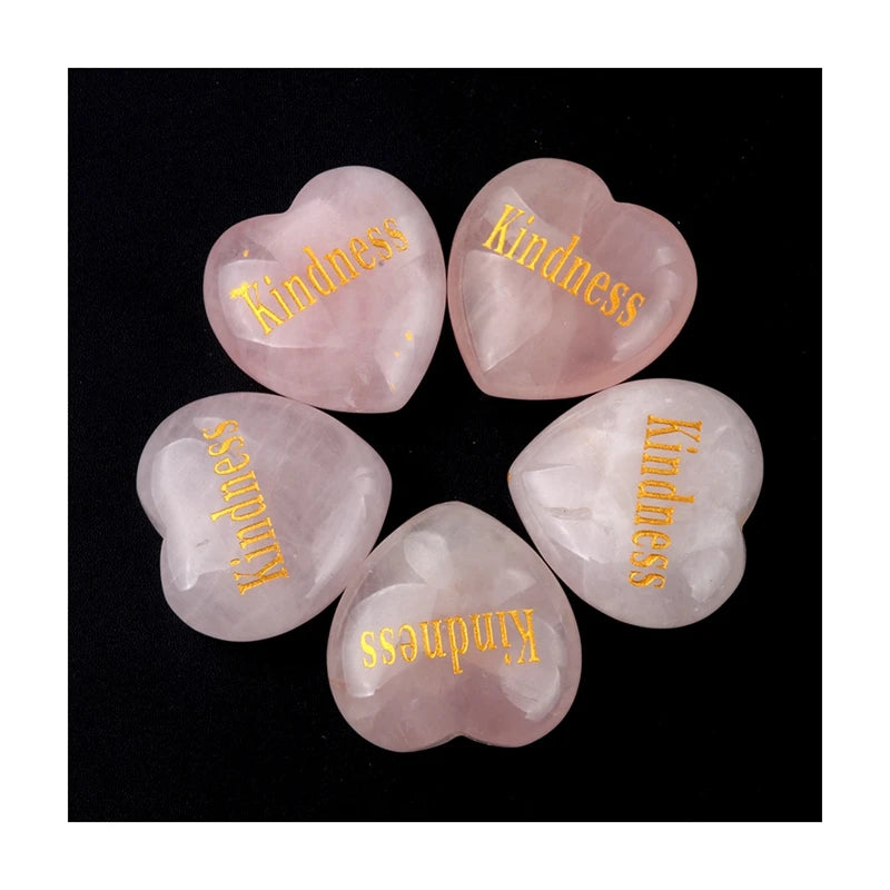 DIY Wholesale Natural Pink Crystals Heart Stone Engraved Inspirational Words Kindness Stones Crystal Forget Worry Stone