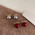 2025 Minimalist Alloy Round Grey Pearl Stud Earrings for Women Daily Accessories
