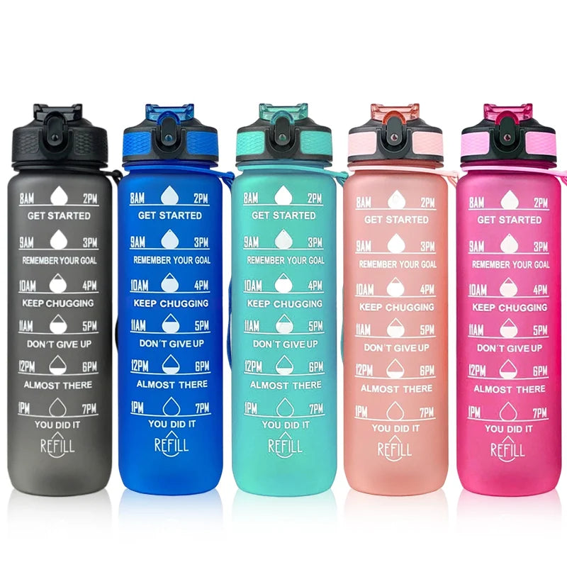Eco Friendly Straw Drink GYM Water Bottle Sport Drinking Bottle Fancy Time Marker Tritan Plastic Water Bottle 1L 32oz