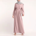 S-3XL Fashion Solid Color Elegant Simple Connection Belt Dress Conservative Muslim Robe Middle Eastern Women's Dress