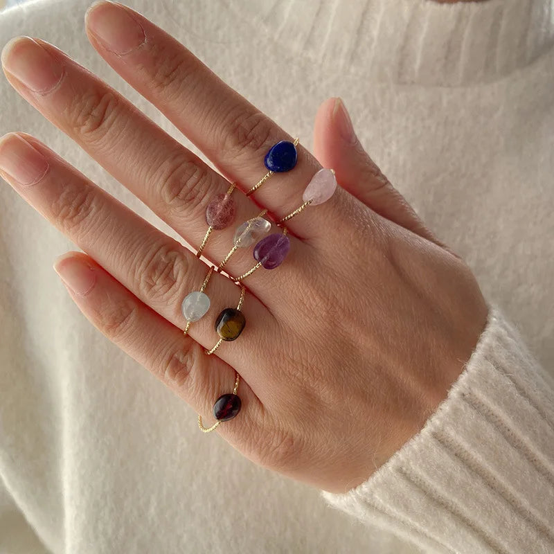 Thin Gold Stacking Ring Jewelry Tiny Twisted Band Ring for Women Gift Dainty Crystal Gemstone Ring