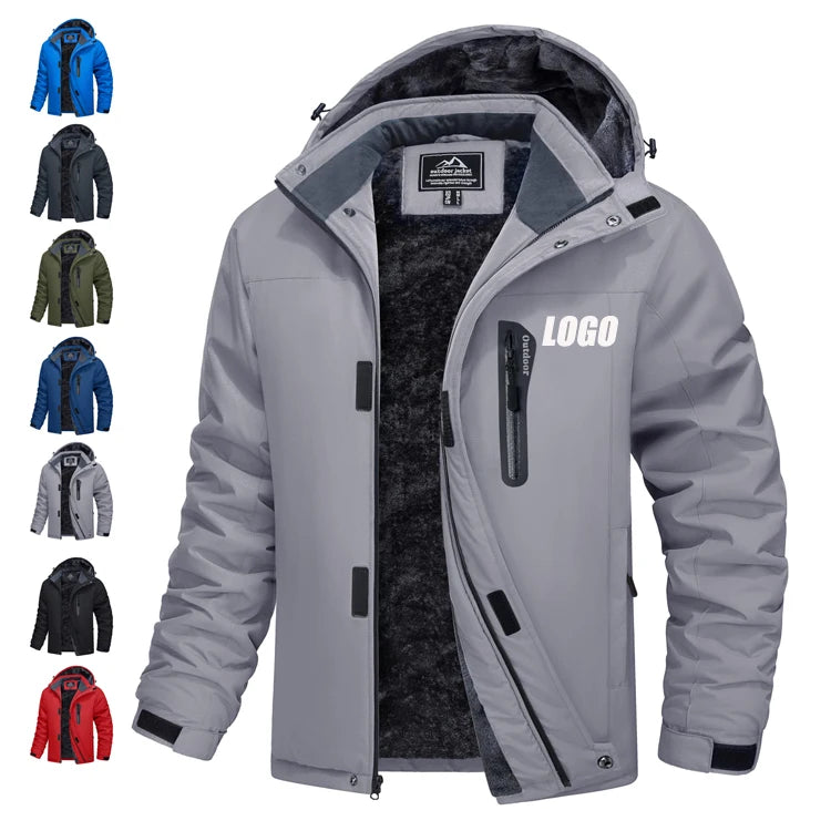 Wind Breaker Jacket Men's Fleece Outdoor Hooded Jacket Hiking Coats Winter Hoodies Waterproof Winter Jacket