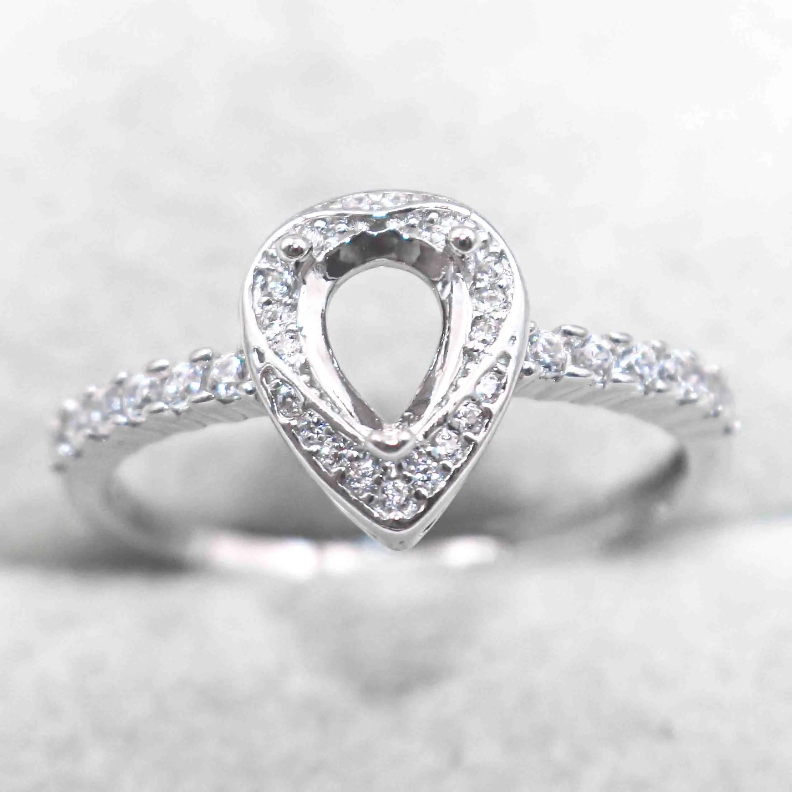Semi Mount 5*7mm Sterling Silver Ring Pear Shape Empty Blank Support Claws Setting S925 Base Without Center Stone for DIY Inlay