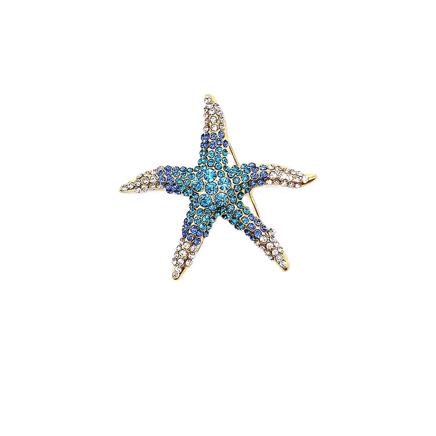 Fashion Blue Rhinestone Starfish Brooch Pins Female Creative Corsage Brooches Jewelry Accessories