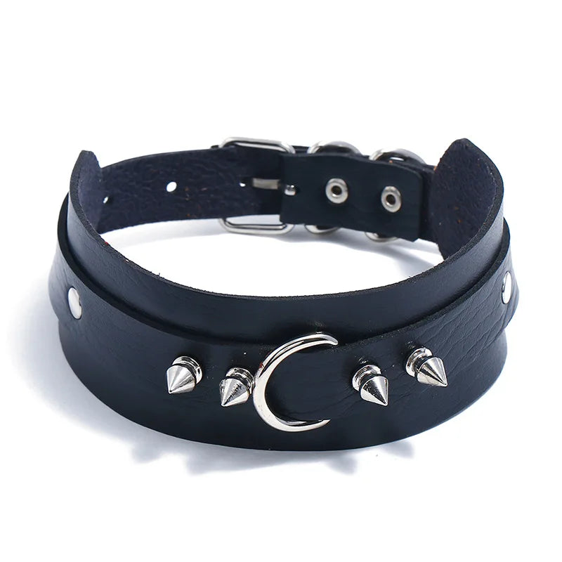 Leather PU Rhodium Plated Choker Necklace Club Jewelry New Fashion Punk Style Exaggerated Gothic Women's Black Geometric