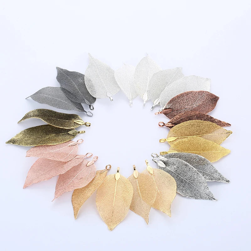 Fashion 8 Colors Pink Brown Orange Color Real Nature Leaves Leaf Hanging Silver and Gold Plated Pendants for Women
