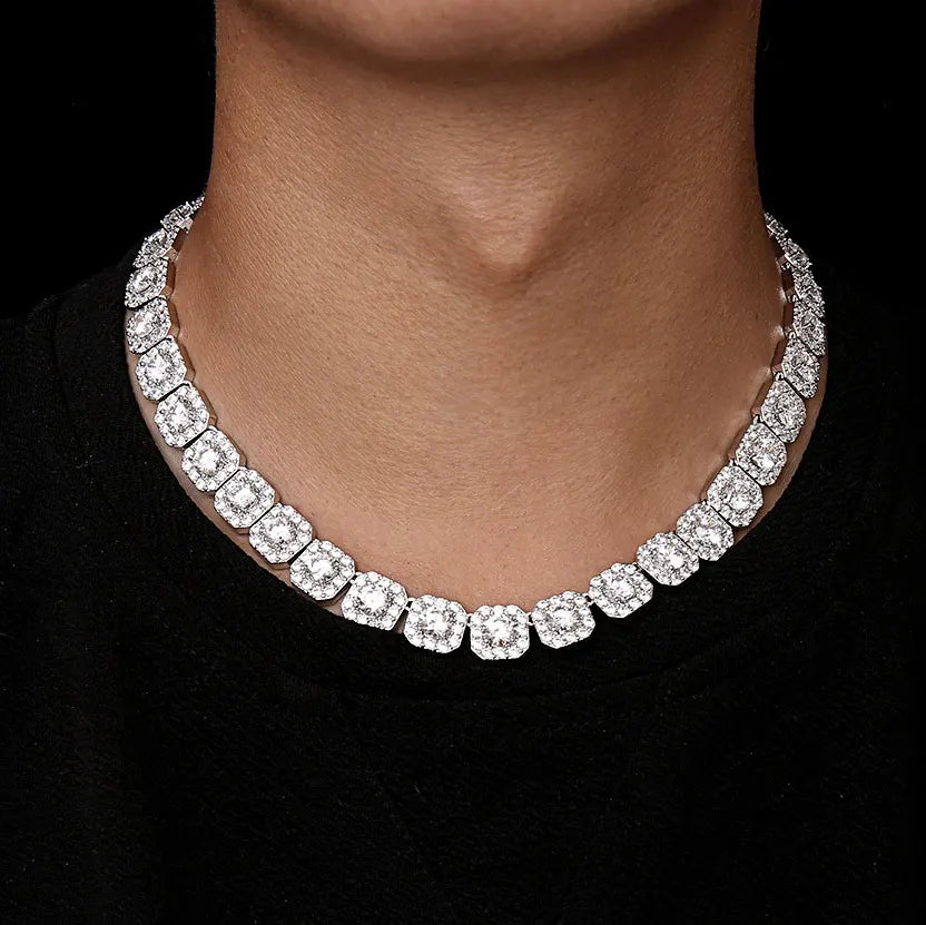 Wholesale Cluster Tennis Chain Necklace Silver Bling Cz Iced Out Chain Necklace for Women