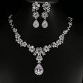 2022 Korean Fashion Simple Earring Necklace Zircon Jewelry Set Flower Zircon Bridal Jewelry Sets for Women Girls