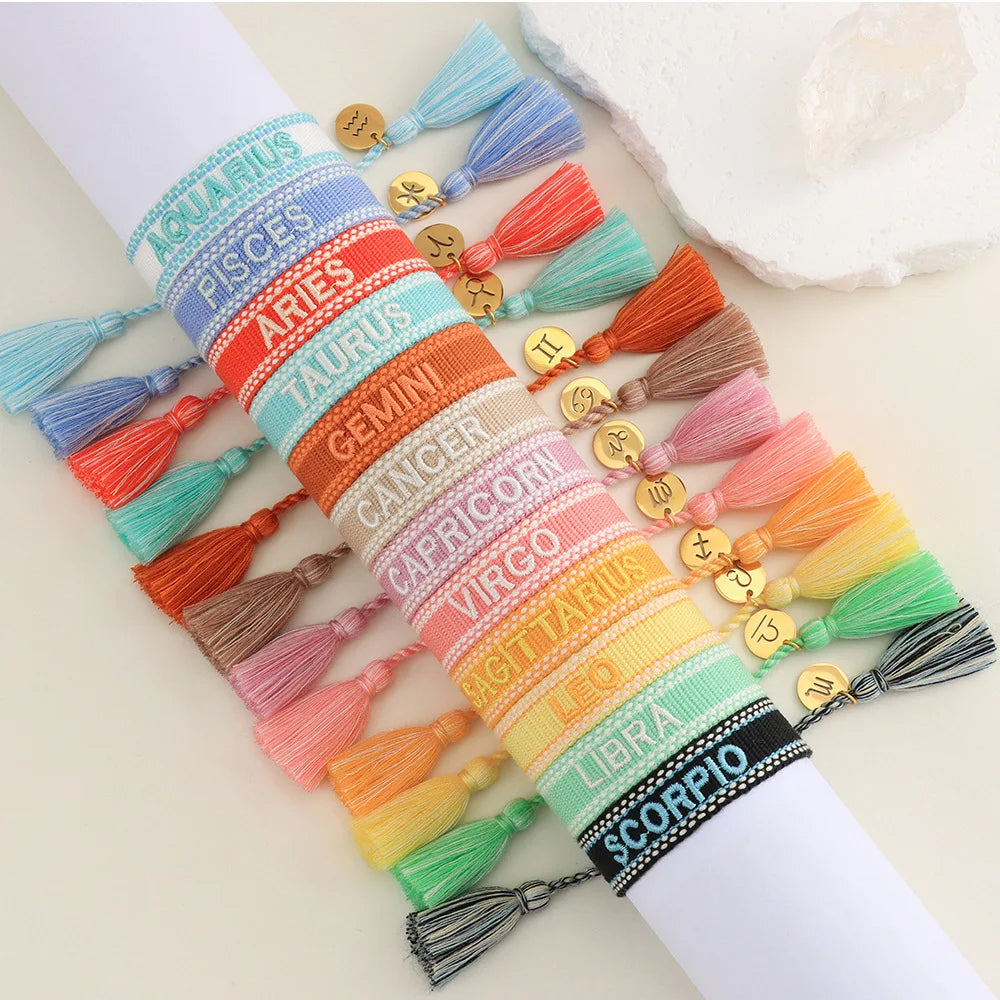 Twelve Constellations Rope Bracelet Hand Woven Lucky Bracelet Male and Female Couple Jewelry Gift