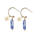 New Vintage French Style 18K Gold Earrings Cylinder Gemstone Drop Natural Stone Earrings