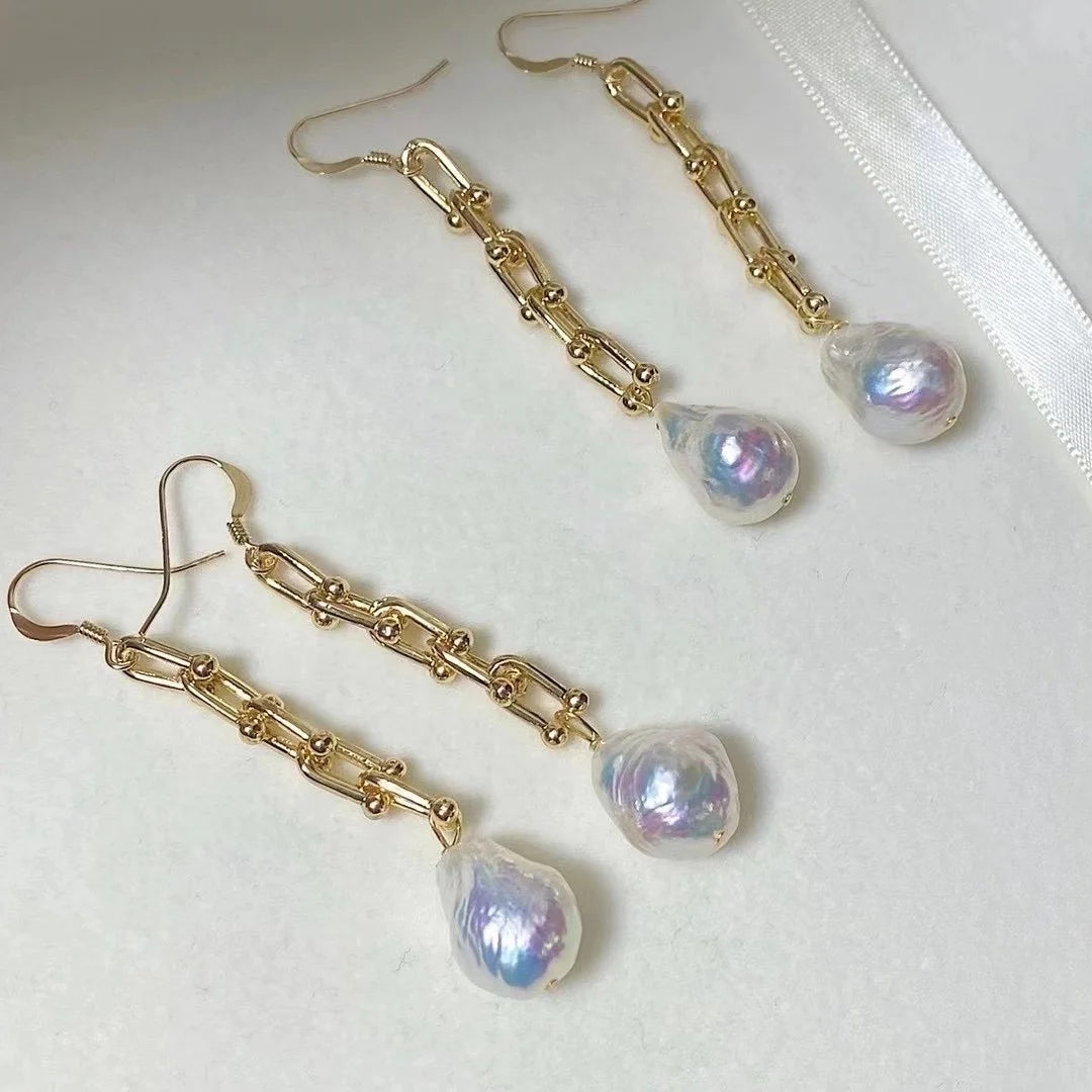E796 DIY Natural  Freshwater Pearl Charm Earrings Mounting Accessory 925 Sterling Silver Gold Plated  Jewelry for Women