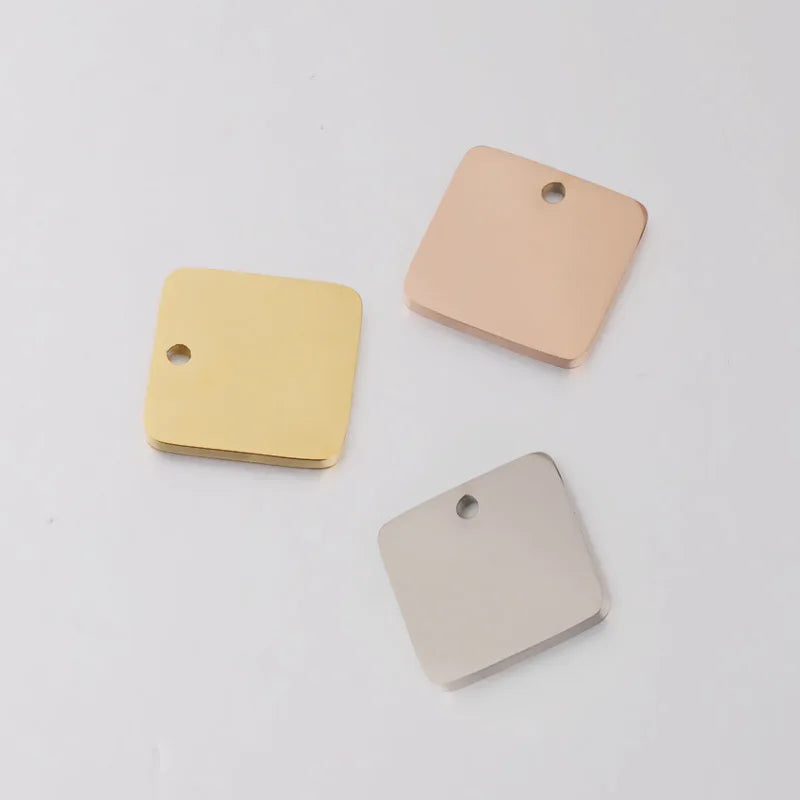 Custom Jewelry Finding 18K Gold Engravable Blank Metal Stainless Steel Square Tags Pendant Charm for Necklace Making
