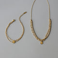 Double Layer Bead Paperclip Chains 18k Gold Stainless Steel  Clavicle Necklace Lucky Disc Jewelry Sets