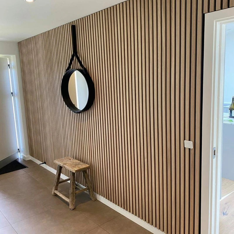 Customized Akupanel Nature Smoky Oak Wooden Walnut Veneer Slat Sound Proof Akustik Panel Acoustic Wall Panel