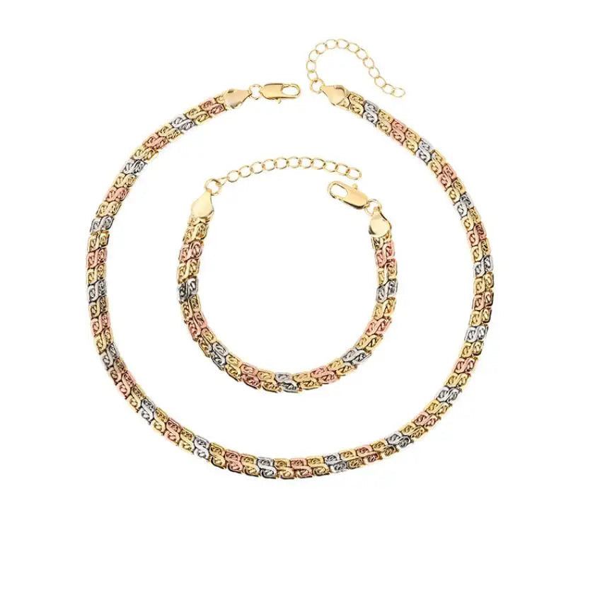 Fashion Vintage Temperament Bracelet Necklace Jewelry Sets Ins Style Gold Plated Necklace Bracelets Adjustable