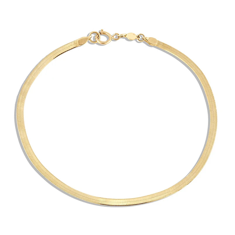 Gemnel Hot Selling 925 Sterling Silver 14k Gold Vermeil Herringbone Snake Chain Bracelet Anklet Women