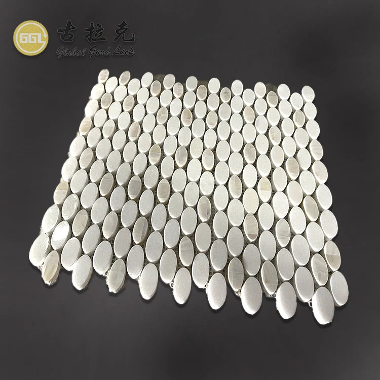 Thassos White Marble Mix Shell Mini Oval Shape Mosaic Tile by Waterjet Technique