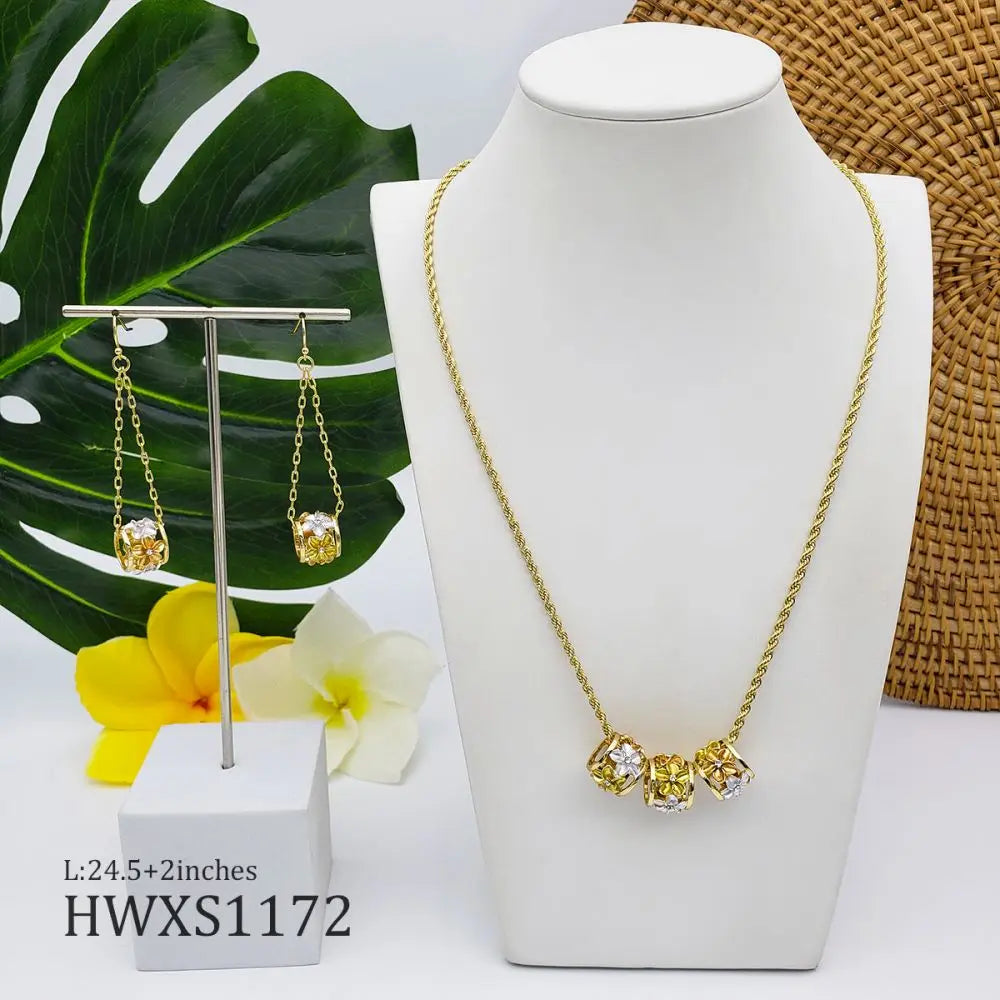 Hawaii Party 3 Tones Plumeria Flower Women Necklace Jewelry