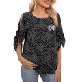 Customizable Vintage Breathable Women's Oversize Dot Printed Chiffon Blouse Crew Neck Half Slit Lace-Up Sleeves Casual Loose Fit