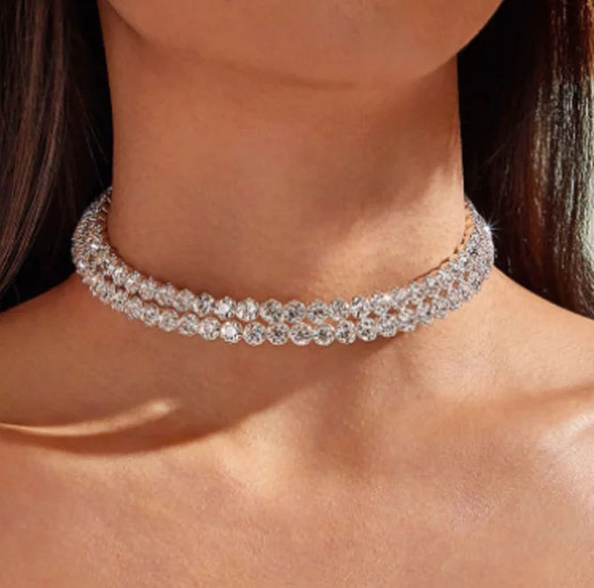 Shiny Luxury Baroque Geometry Crystal Choker Necklace Banquet for Women Statement Rhinestone Collar Necklace Party Jewelry