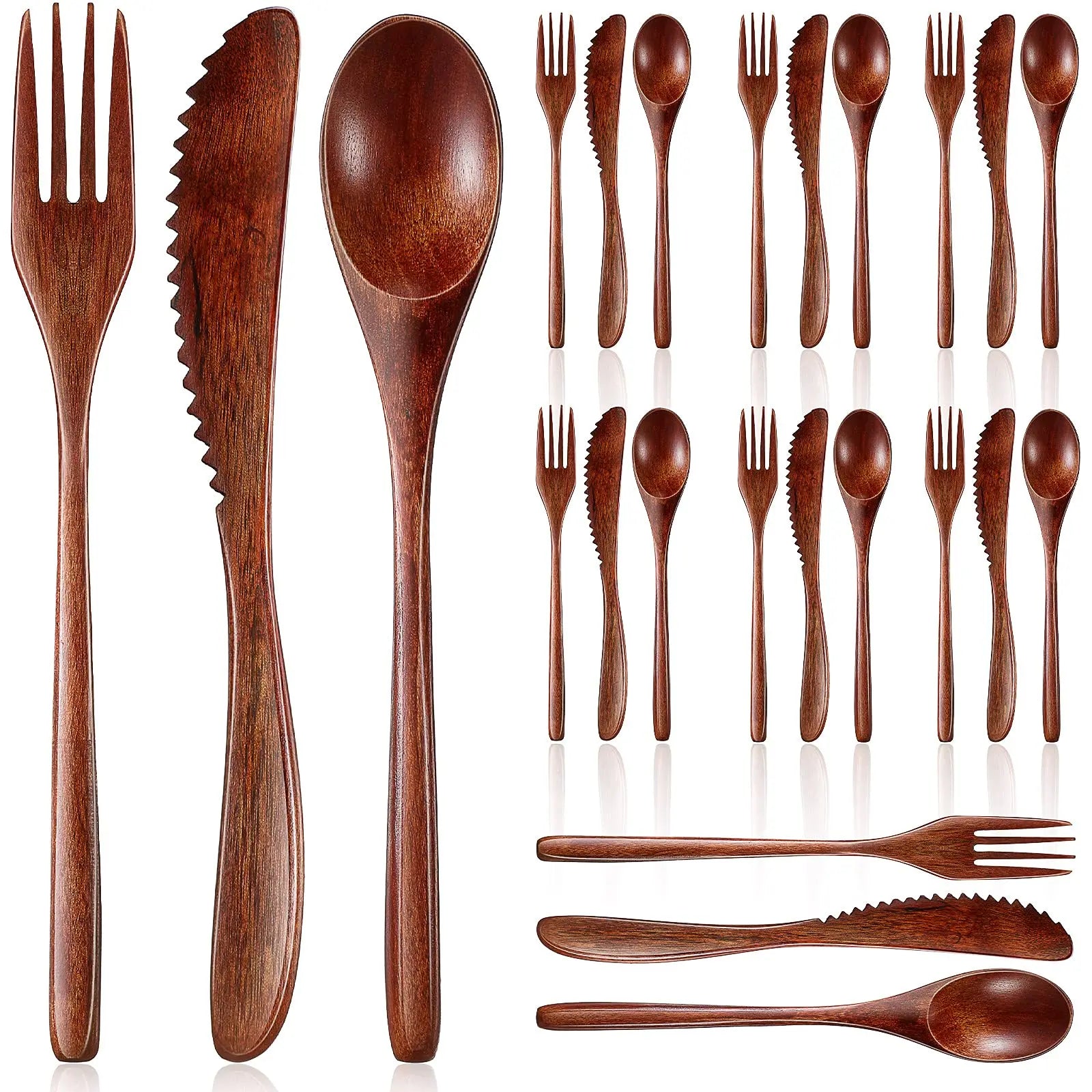 Modern Design All-Natural Wooden Dinner Utensil Set Kitchen Flatware Tableware Cutlery Including Spoon Fork Knife Paper Material