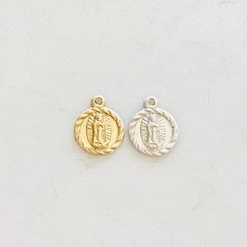 Fine Virgin Mary Round Pendants for Forever Jewelry Making Real 14K Gold Filled Charms